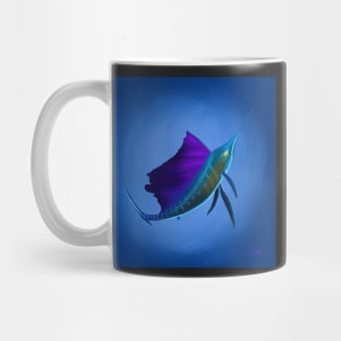 Sailfish painting, with hues of blues, purples and greens. Great gift for a fishing lover. Mug